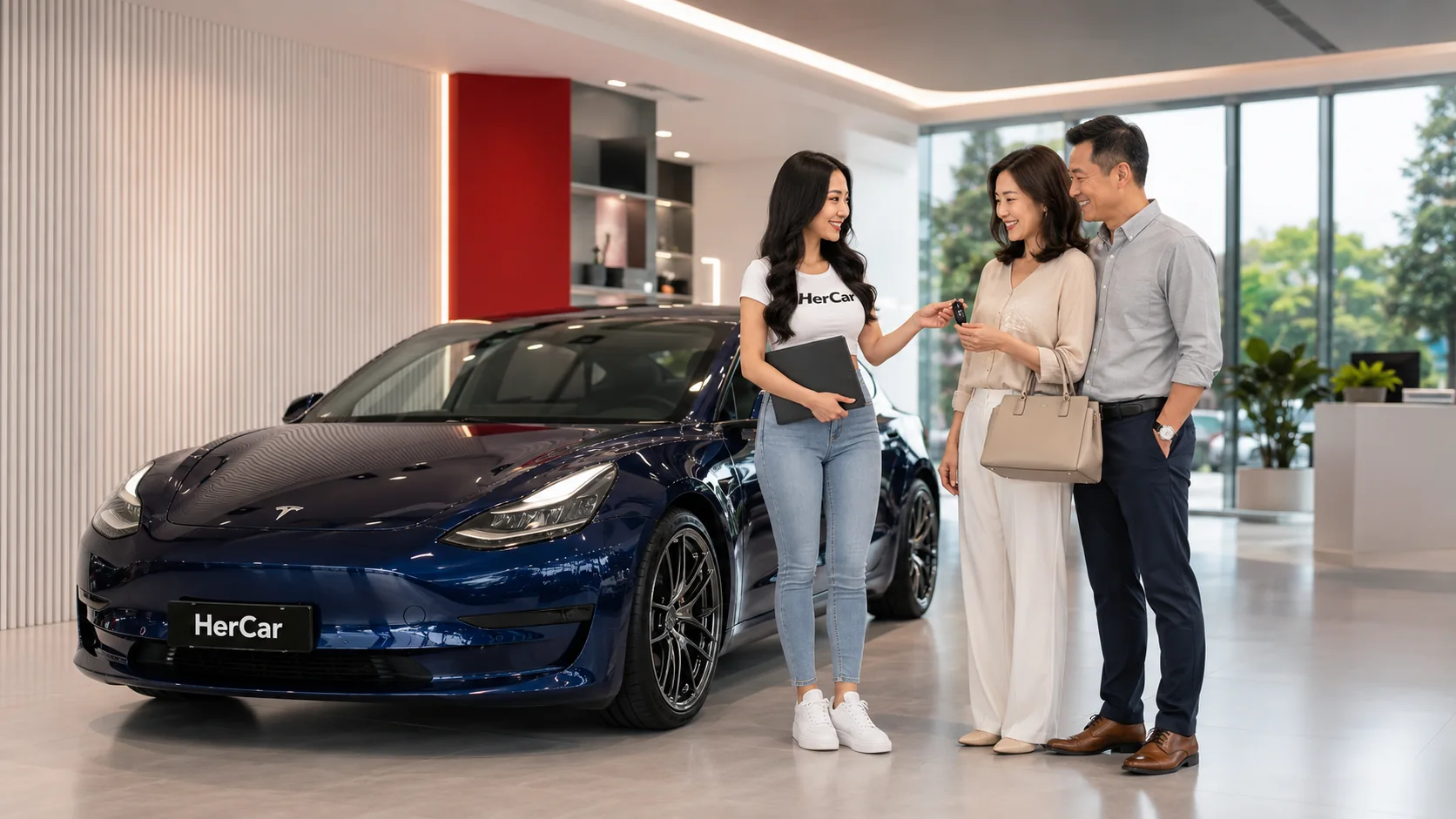 HerCar handing a vehicle key to car owners during a fast-sale process